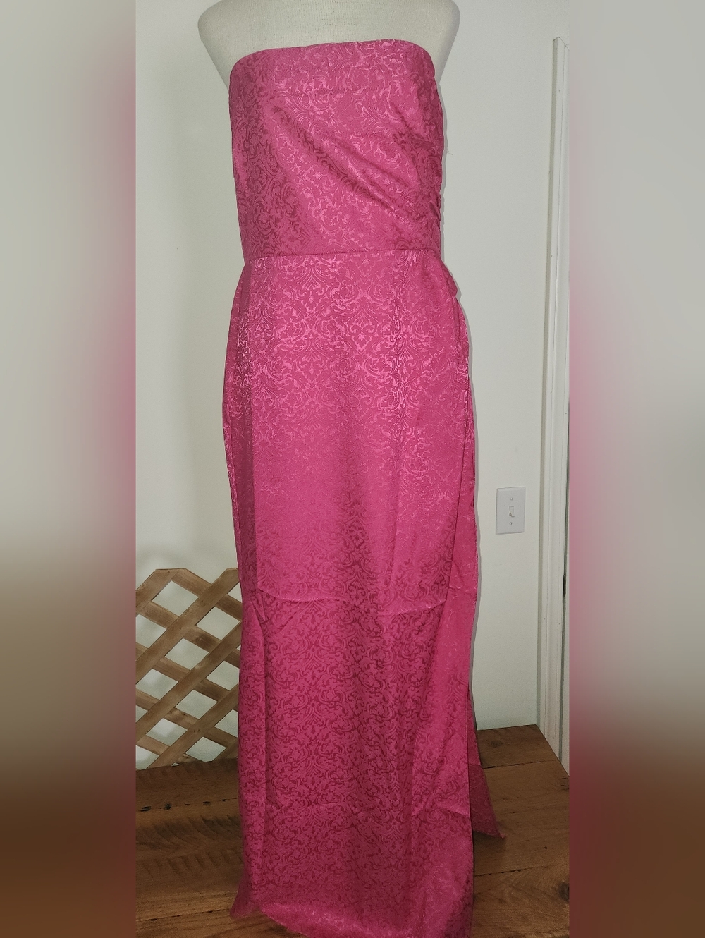 Vici Strapless Hot Pink Lace Jacquard Gown